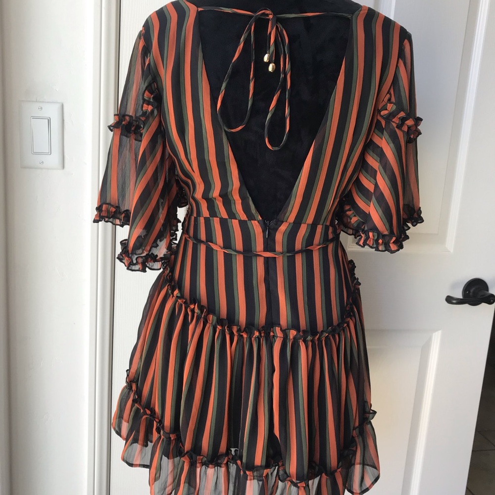 ORANGE STRIPED RUFFLE DRESS,TIED OPEN BACK - Picture 5 of 6